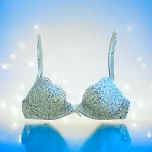 💕LA PERLA Glamour Underwire Lace Bra • Blue w/ Floral Lace Overlay • 32C • EUC